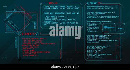 Éléments d'interface HUD avec une partie du code C. Illustration de Vecteur