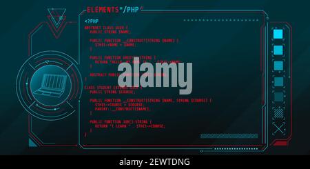 Éléments de l'interface HUD avec une partie du code PHP. Illustration de Vecteur