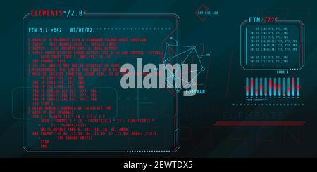 Éléments d'interface HUD avec une partie du code Fortran. Illustration de Vecteur