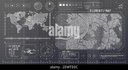 Ensemble d'éléments fins sur la rubrique recherche de carte. Illustration de Vecteur
