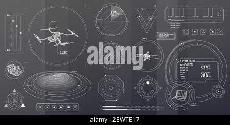 Ensemble d'éléments fins sur le thème de Drone Control. Illustration de Vecteur