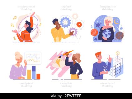 Ensemble de personnes avec différents types d'état d'esprit, modèles Illustration de Vecteur