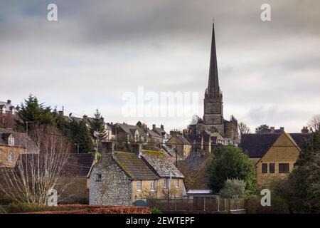 Vue sur Tetbury avec l'église St Mary The Virgin, Gloucestershire, Royaume-Uni Banque D'Images