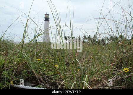 Key Biscayne, Floride, États-Unis. La lumière du Cap de Floride dans le parc d'État de Bill Baggs Cape Florida. Banque D'Images