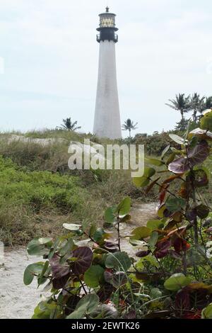 Key Biscayne, Floride, États-Unis. La lumière du Cap de Floride dans le parc d'État de Bill Baggs Cape Florida. Banque D'Images