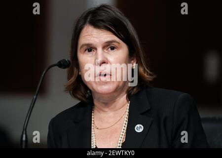 Washington, États-Unis. 03ème mars 2021. Melissa Smislova, haute fonctionnaire exerçant les fonctions de sous-secrétaire, Bureau du renseignement et de l'analyse, Département de la sécurité intérieure, répond aux questions lors d'une audience conjointe du Sénat sur la sécurité intérieure et les affaires gouvernementales et le Règlement et l'administration du Sénat le mercredi 3 mars, 2021 discuter de l'attaque du 6 janvier contre le Capitole des États-Unis. (Photo par Greg Nash/Pool/Sipa USA) crédit: SIPA USA/Alay Live News Banque D'Images