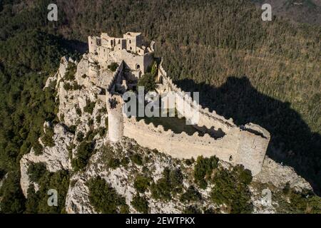 Château Cathare de Puilaurens dans le sud de la France Banque D'Images