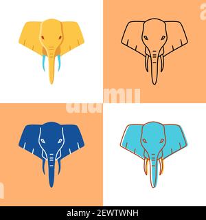 Icône en forme de tête d'éléphant en style plat et en style ligne. Symbole animal sauvage. Illustration vectorielle. Illustration de Vecteur