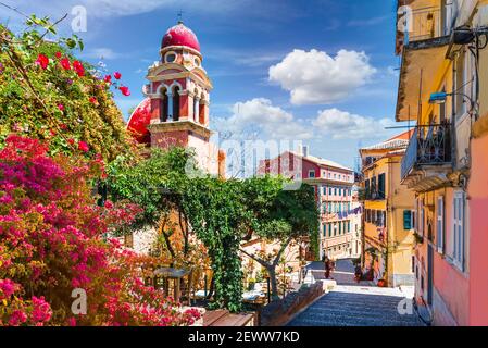 Paysage de la vieille ville de Kerkyra, capitale de l'île de Corfou, Grèce Banque D'Images