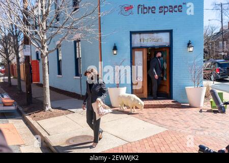 Alexandria, États-Unis d'Amérique. 03ème mars 2021. Kamala Harris, vice-présidente des États-Unis, quitte Fiber Space, une boutique de fils et de tissus appartenant à des femmes, à la suite d'une table ronde sur les petites entreprises tenue le 3 mars 2021 à Alexandria, en Virginie. Credit: Planetpix/Alamy Live News Banque D'Images