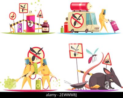 Concept de lutte antiparasitaire avec des images plates de style Doodle de désinfecteurs lutte contre les ravageurs avec l'illustration vectorielle des installations de décontamination Illustration de Vecteur
