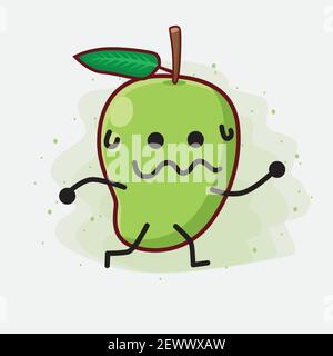 Illustration vectorielle du personnage de fruit de mangue avec un visage mignon, des mains simples et un dessin de ligne de jambe sur un arrière-plan isolé. Style plat de dessin animé. Illustration de Vecteur