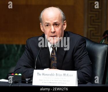 Washington, États-Unis. 03ème mars 2021. Brian P. McKeon, nommé sous-secrétaire à la gestion et aux ressources au ministère d'État, prenant la parole à l'audience du Comité sénatorial des relations étrangères. Crédit : SOPA Images Limited/Alamy Live News Banque D'Images