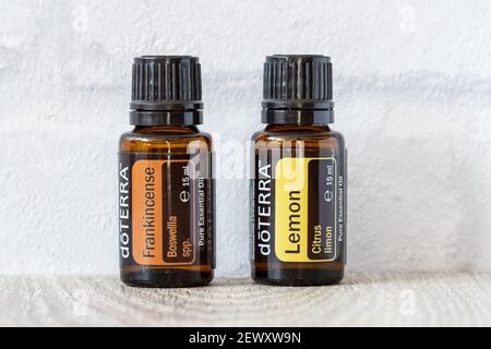 Pecs, Hungray - février 27 2021 - image éditoriale illustrative des huiles essentielles Doterra pour usage quotidien Banque D'Images