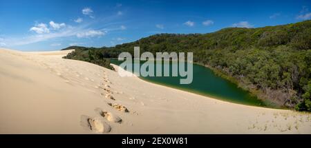 Le lac Wabby et le Hammerstone Sandblow sur l'île Fraser. Banque D'Images