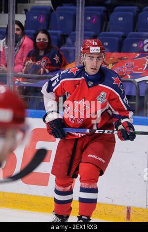 Moscou, Russie. 3 mars 2021. Match de hockey sur glace de la saison régulière de la KHL: CSKA Moscou vs Spartak Moscou - Moscow CSKA Arena. #75 Yegor Rykov Banque D'Images