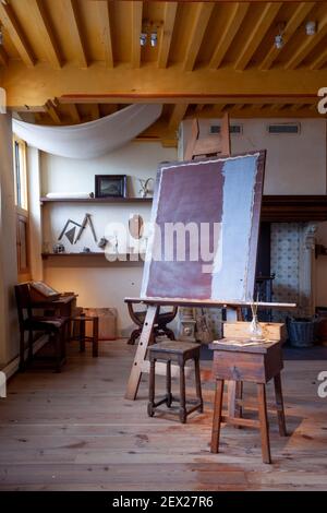 Rembrandt House Museum - ancienne maison du peintre, studio d'artistes avec chevalet, intérieur, Amsterdam, pays-Bas Banque D'Images