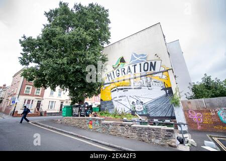 La fresque de Windrush dans la région de St Paul de la ville de Bristol, Royaume-Uni Banque D'Images