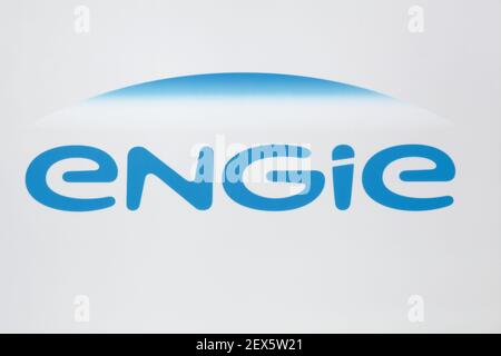 Saint Priest , France - 16 mai 2020 : logo Engie sur un mur. Engie est une multinationale française de services publics d'électricité Banque D'Images