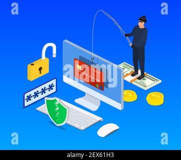 Concept d'attaque de phishing et de piratage sur Internet. Illustration de Vecteur
