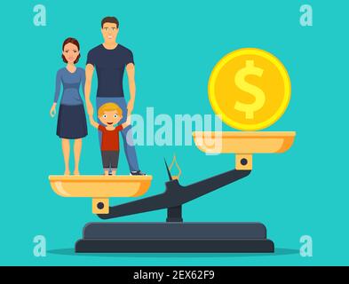 Concept de famille et d'entreprise sur balance. Illustration de Vecteur