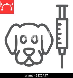 Icône de la ligne de vaccination des chiens, vaccin et injection, icône du vecteur de vaccination des animaux de compagnie, graphiques du vecteur, signe de contour modifiable de l'AVC, eps 10. Illustration de Vecteur