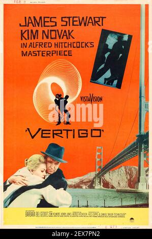 Vertige. Exploit. James Stewart et Kim Novak. Affiche de film Alfred Hitchcock. 1958. Banque D'Images