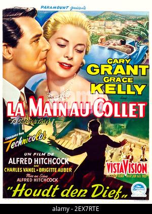 Cary Grant, Grace Kelly dans Alfred Hitchcock poster de film pour attraper UN voleur. 1955. Version française. Banque D'Images