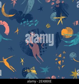 Motif vectoriel abstrait sans couture avec motifs naturels et géométriques. Illustration de Vecteur