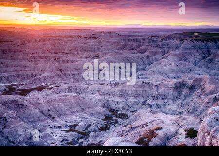 Badlands National Park au coucher du soleil dans le Dakota du Sud Banque D'Images