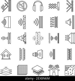 Studio insonorisation icônes ensemble, style contour Illustration de Vecteur