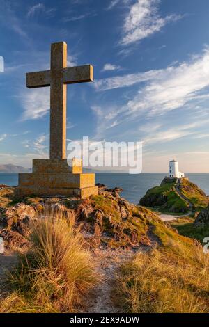 Goleudy Tŵr Mawr - Grande Tour sur l'île de Llanddwyn, Anglesey, au nord du pays de Galles Banque D'Images