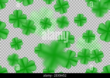 Vert Saint-Patrick motif sans couture sur fond transparent avec des feuilles de trèfle à quatre feuilles. Motif de superposition vectoriel. Illustration de Vecteur