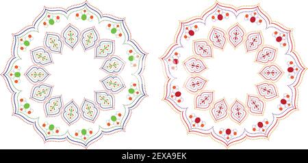 Vert orange vecteur mandala, motif ornement rond, élément de cercle géométrique, symbole spirituel et rituel de l'islam, arabe, religions indiennes. Orienta Illustration de Vecteur