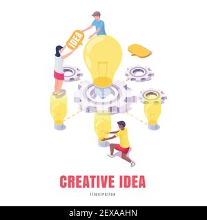 groupe de jeunes travaillant sur des idées créatives pour les entreprises, vecteur illustration isométrique pour la bannière Illustration de Vecteur