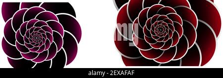Ensemble de 2 fleurs tourbillon abstraites de couleur bordeaux, argent, rouge foncé comme élément décoratif de travail d'art Illustration de Vecteur