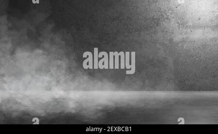 Texture du mur et du sol en béton foncé avec de la fumée ou du brouillard. Rendu 3D Banque D'Images