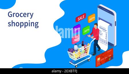 Isométrique homme avec panier. Illustration de Vecteur