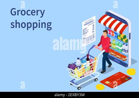 Client achetant dans une épicerie en ligne Illustration de Vecteur