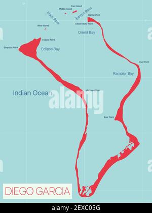 Diego Garcia carte détaillée modifiable avec, sites géographiques. Fichier vectoriel EPS-10 Illustration de Vecteur