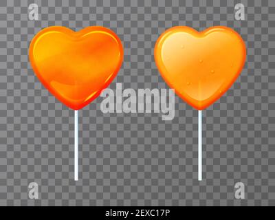 Bonbon en forme de coeur sur un bâton. Illustration vectorielle d'un joli bonbon de bonbon isolé sur un fond transparent. Illustration de Vecteur