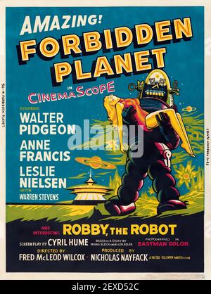 Affiche 1956 - Forbidden Planet, feat Walter Pidgeon, Leslie Nielsen et Anne Francis. Affiche / image de film d'horreur ancienne et vintage. Science-fiction. Banque D'Images