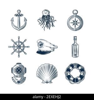 esquisse de la bouée de sauvetage à roue d'ancrage nautique Illustration de Vecteur