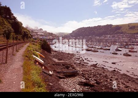 Angleterre, Devon, Kingjure à la recherche des pistes du Dartmouth Steam Railway lors d'une journée brumeuse Banque D'Images