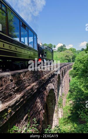 Angleterre, Devon, GWR Steam Locomotive no 4277 « Hercules » traversant le viaduc de Greenway sur le Dartmouth Steam Railway Banque D'Images