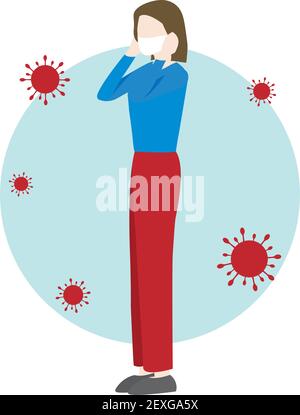 conception plate, femmes portant un masque pour la sécurité de l'illustration du vecteur du virus corona Banque D'Images