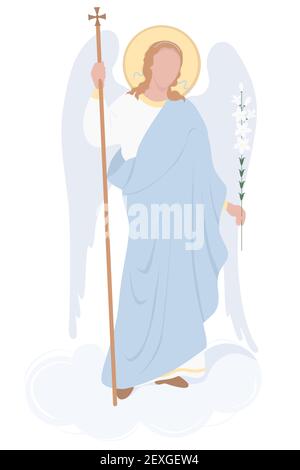 Messager céleste - Archange Gabriel sur un nuage avec un nénuphar blanc. Vecteur. Religion - catholicisme et orthodoxie . Ange de l'Apocalypse, Saint Illustration de Vecteur