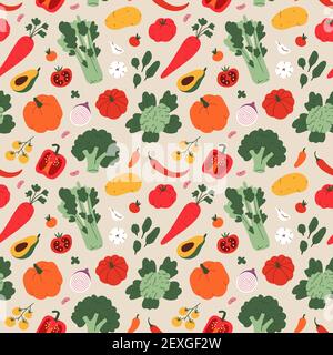 Légumes motif naturel, fond vectoriel sans couture avec illustration des ingrédients alimentaires, simple illustration moderne des aliments bon comme un imprimé de cuisine Illustration de Vecteur