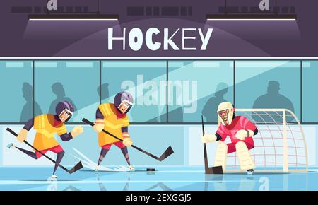 Fond de hockey sur glace avec symboles de sports d'hiver illustration vectorielle plate Illustration de Vecteur