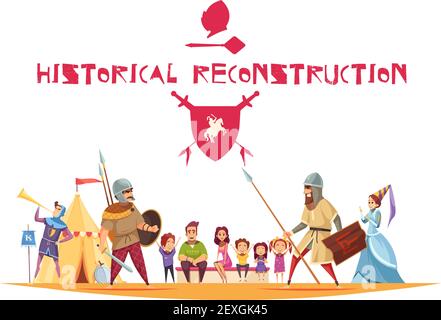 Concept de reconstruction historique avec les guerriers anciens et les armes à vecteur plat illustration Illustration de Vecteur